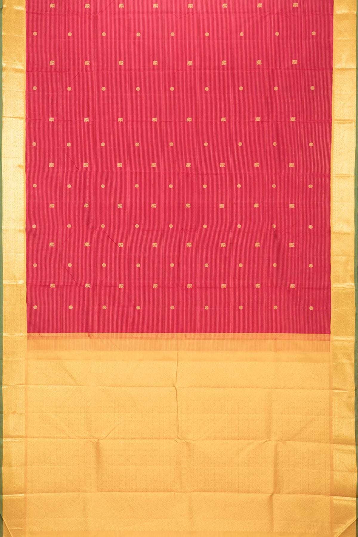 Flat view of Maroon Dual Tone Kanchipuram Silk Saree with Stripes on the body and Zari Border