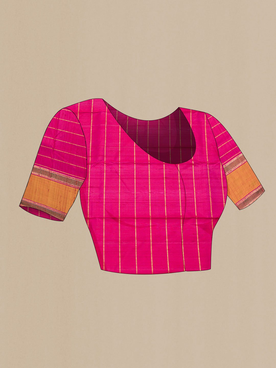 Close up image of the blouse of Maroon Dual Tone Kanchipuram Silk Saree with Checked design on the body and Zari Border. 