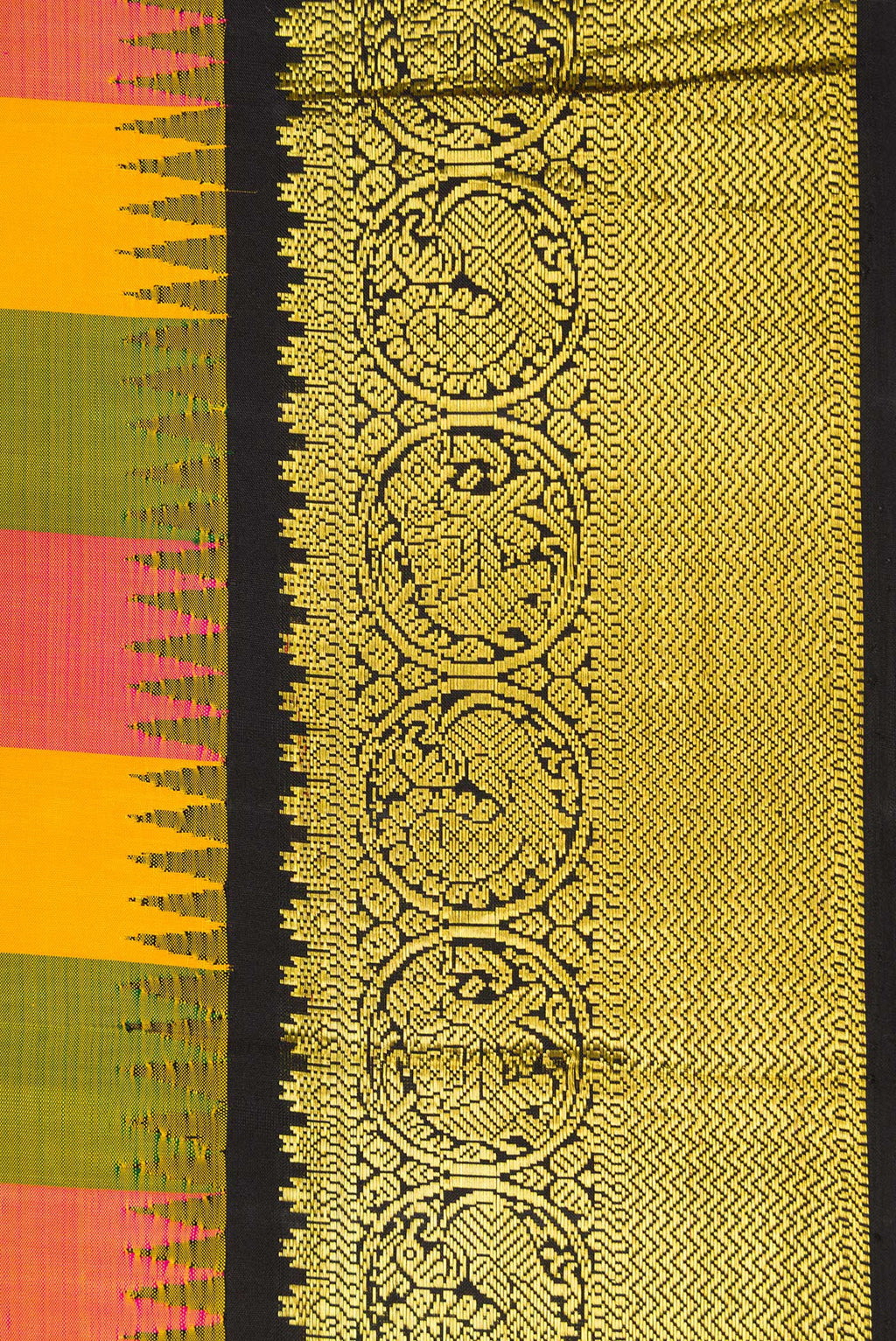 Border image of Multi Color Kanjivaram Silk Saree with Checked design on the body and Zari Border. 