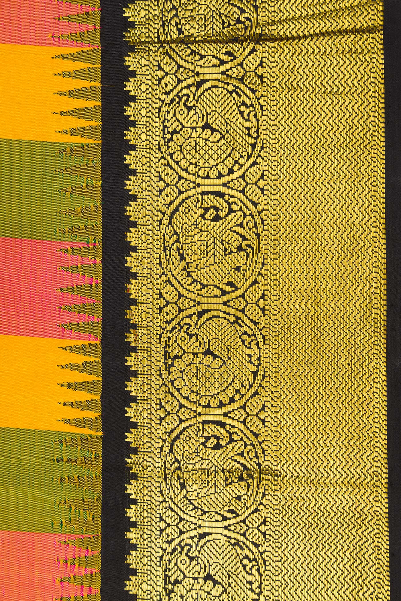 Border image of Multi Color Kanjivaram Silk Saree with Checked design on the body and Zari Border. 