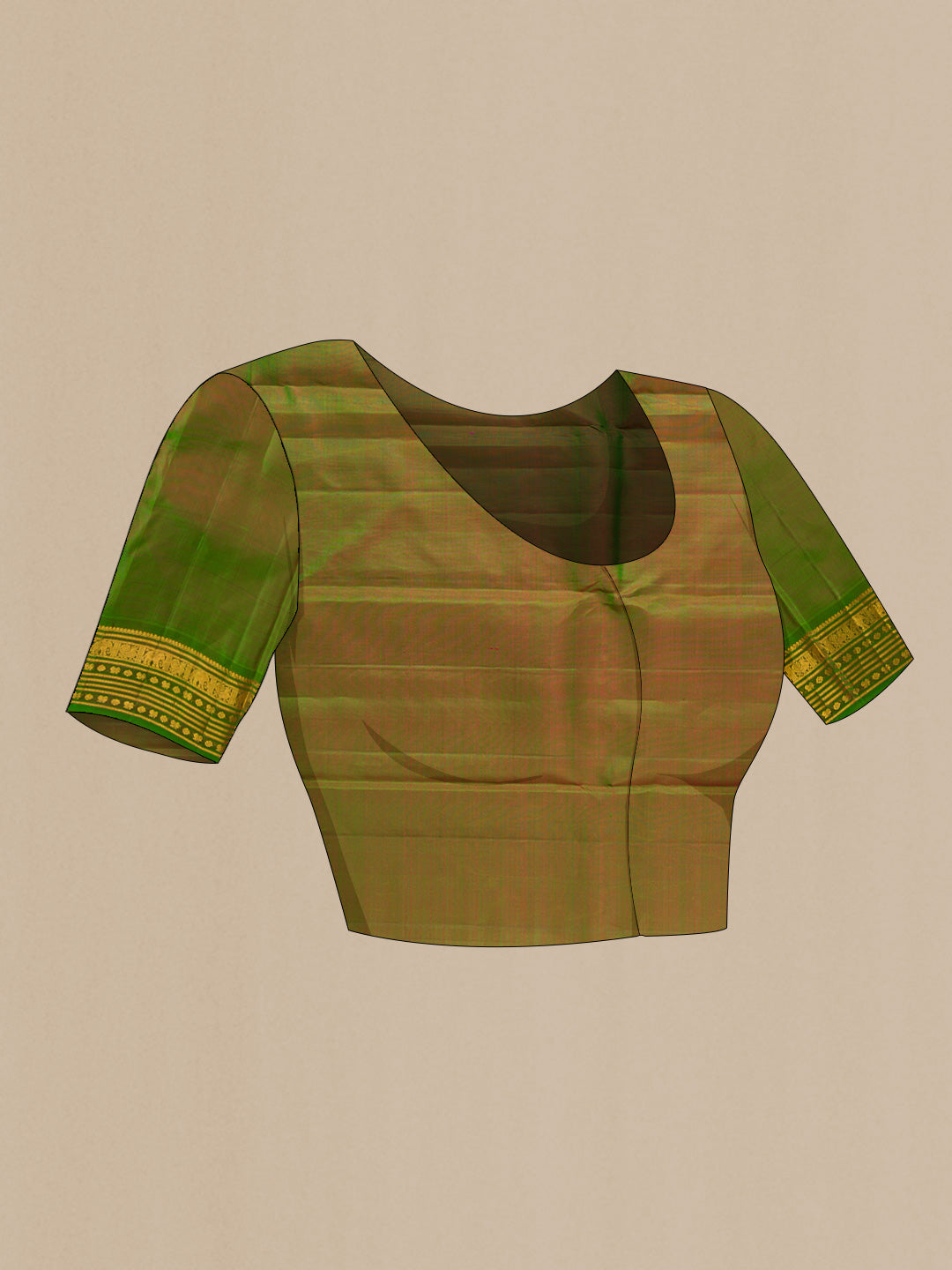 Close up image of the blouse of Maroon Dual Tone Kanchipuram Silk Saree with Checked design on the body and Zari Border