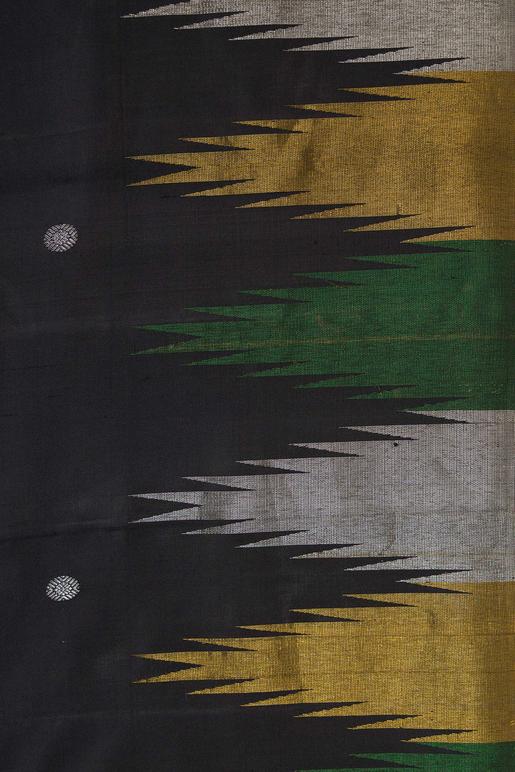 Border image of Black Dual Tone Kanjivaram Silk Saree with Zari Butta on the body and Temple Border. 