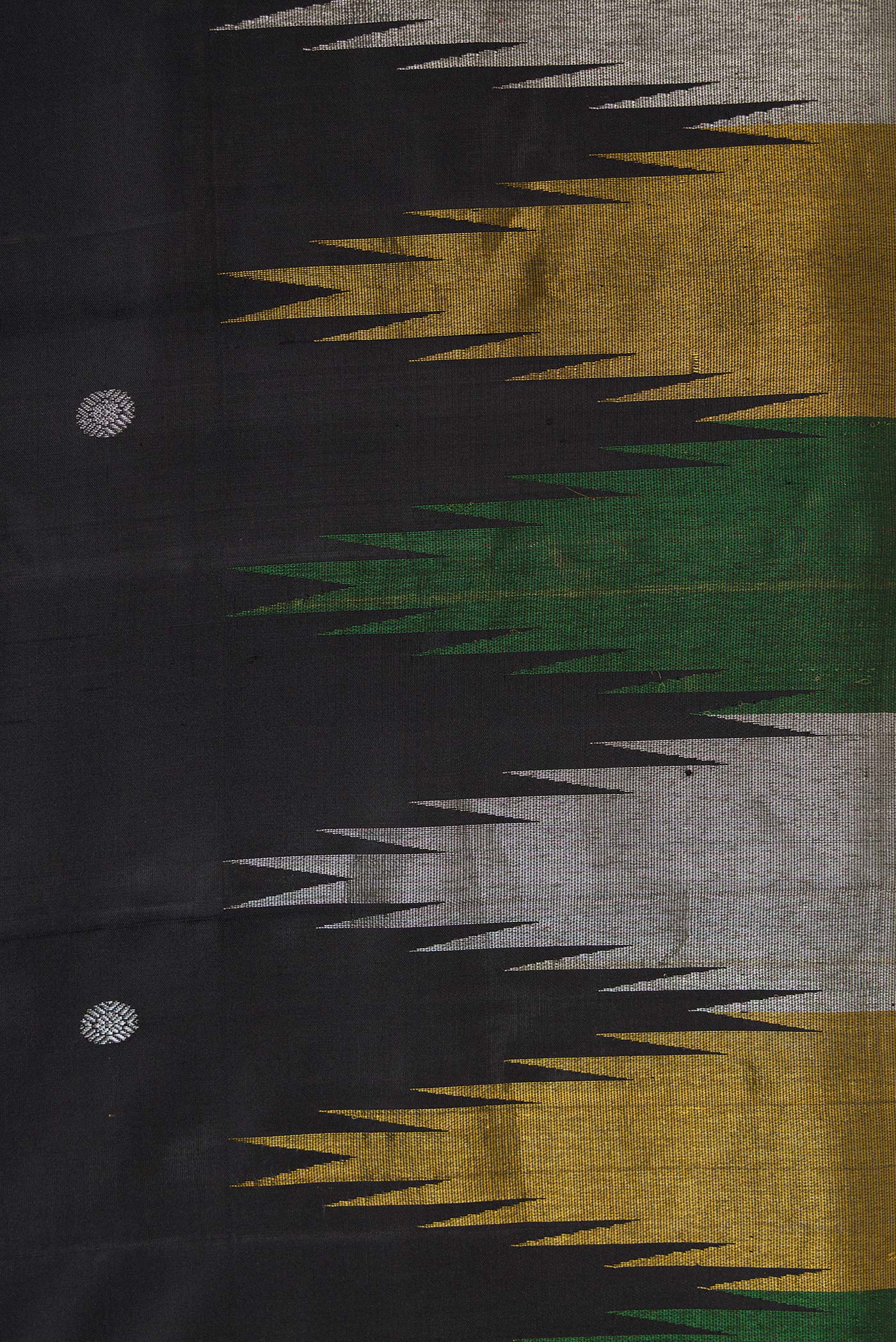 Border image of Black Dual Tone Kanjivaram Silk Saree with Zari Butta on the body and Temple Border. 