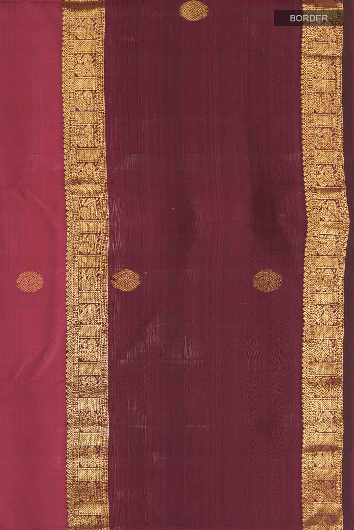 Border image of Pink Kanchipuram Silk Saree with Zari Butta on the body and Zari Border