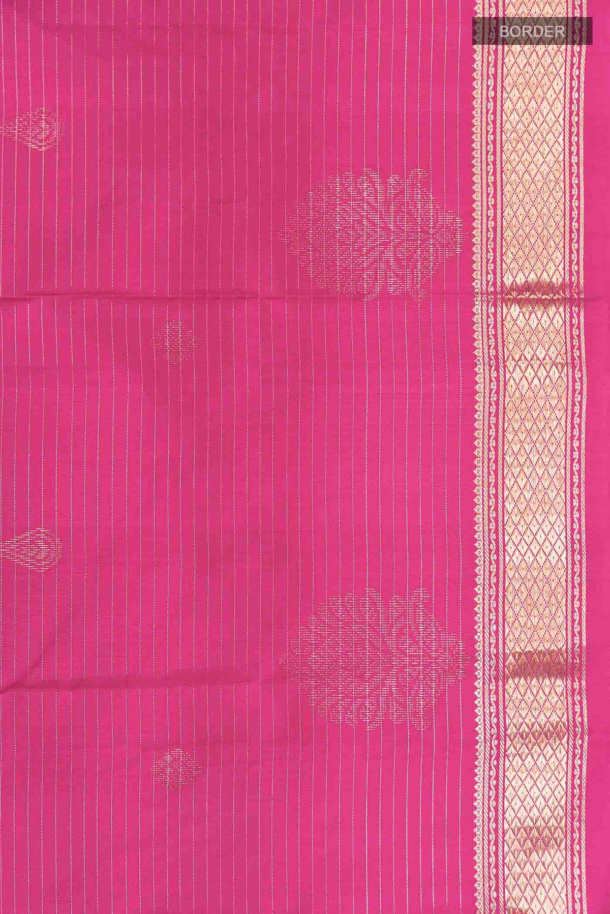 Border image of Pink Kanchipuram Silk Saree with Zari Butta on the body and Zari Border