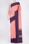 Pink Dual Tone Kanchipuram Silk Saree with Checked design on the body and Zari Border displayed on a mannequin