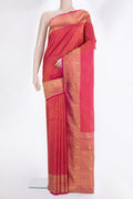 Pure Silk Pure Zari Pink Kanjivaram Saree with Jacquard design on the body and Fancy Border.  displayed on a mannequin