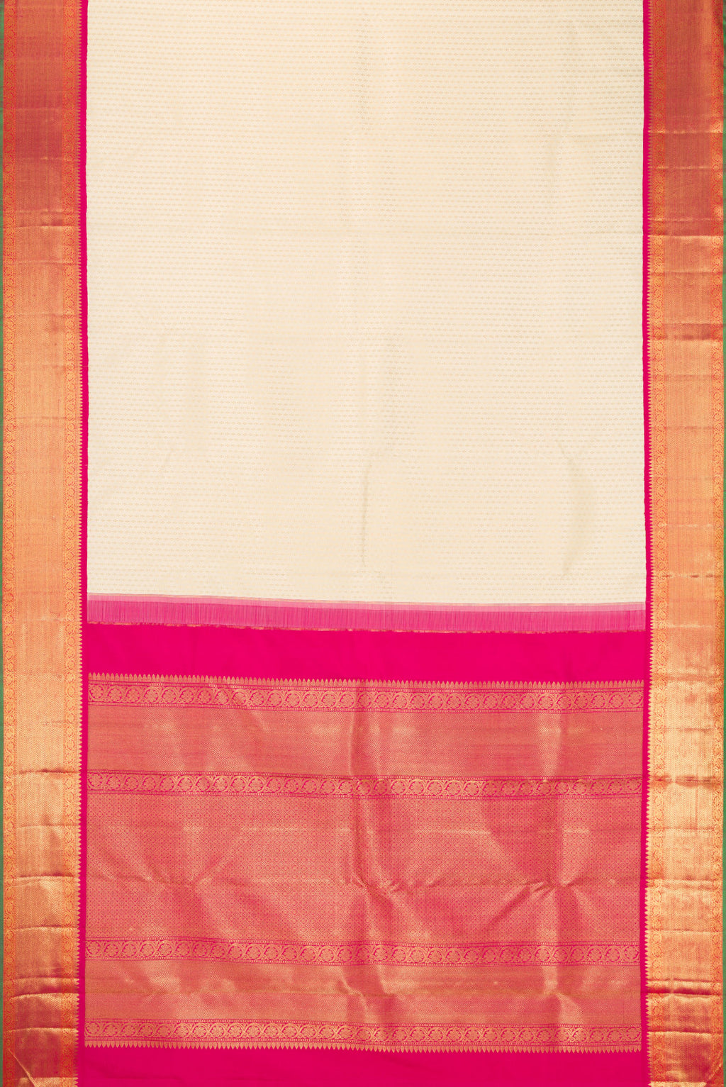Flat view of Pure Silk Pure Zari Sandal Dual Tone Kanjivaram Saree with Zari Brocade on the body and Zari Border. 