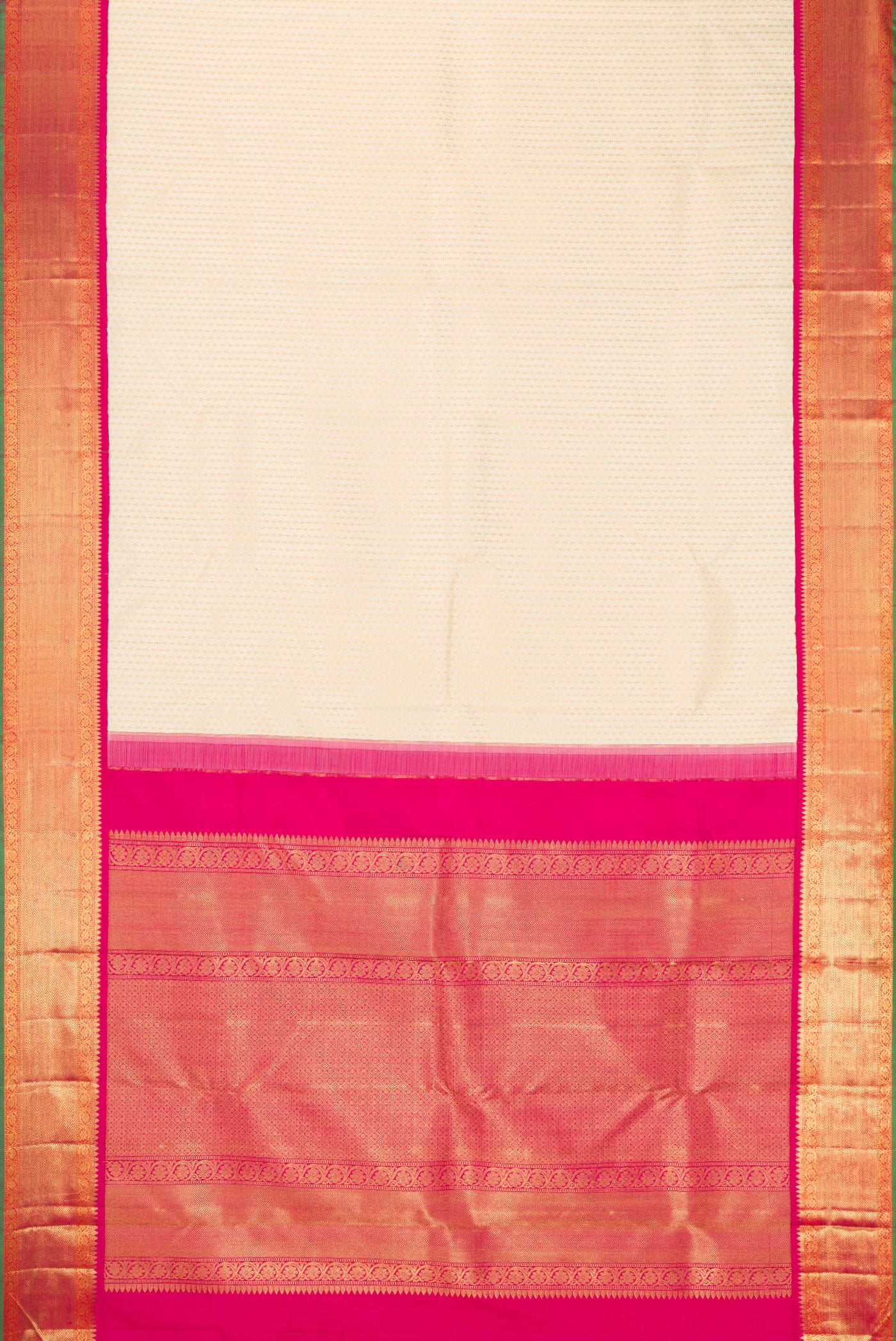 Flat view of Pure Silk Pure Zari Sandal Dual Tone Kanjivaram Saree with Zari Brocade on the body and Zari Border. 