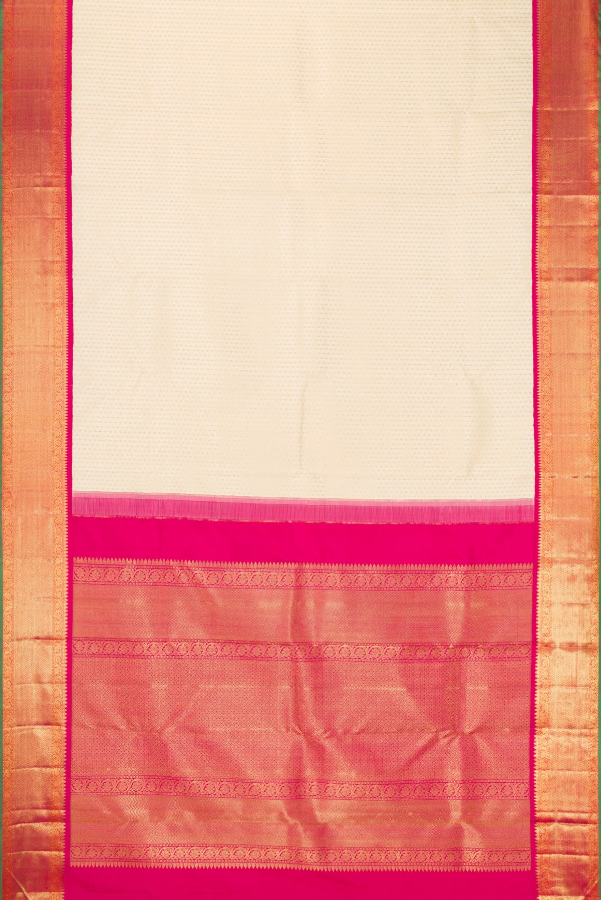 Flat view of Pure Silk Pure Zari Sandal Dual Tone Kanjivaram Saree with Zari Brocade on the body and Zari Border. 