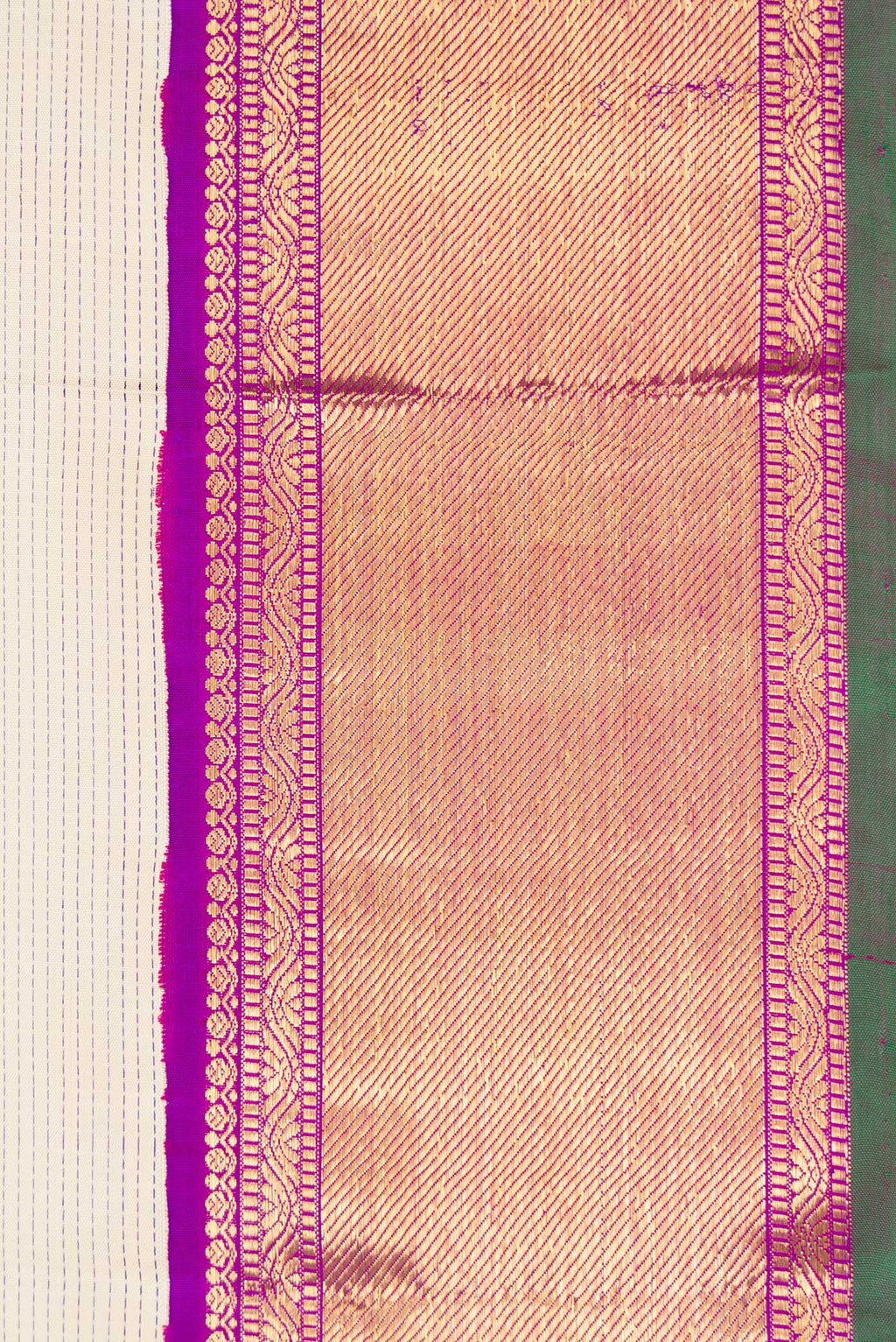 Border image of Pure Silk Pure Zari Off White Dual Tone Kanjivaram Saree with Stripes on the body and Zari Border. 