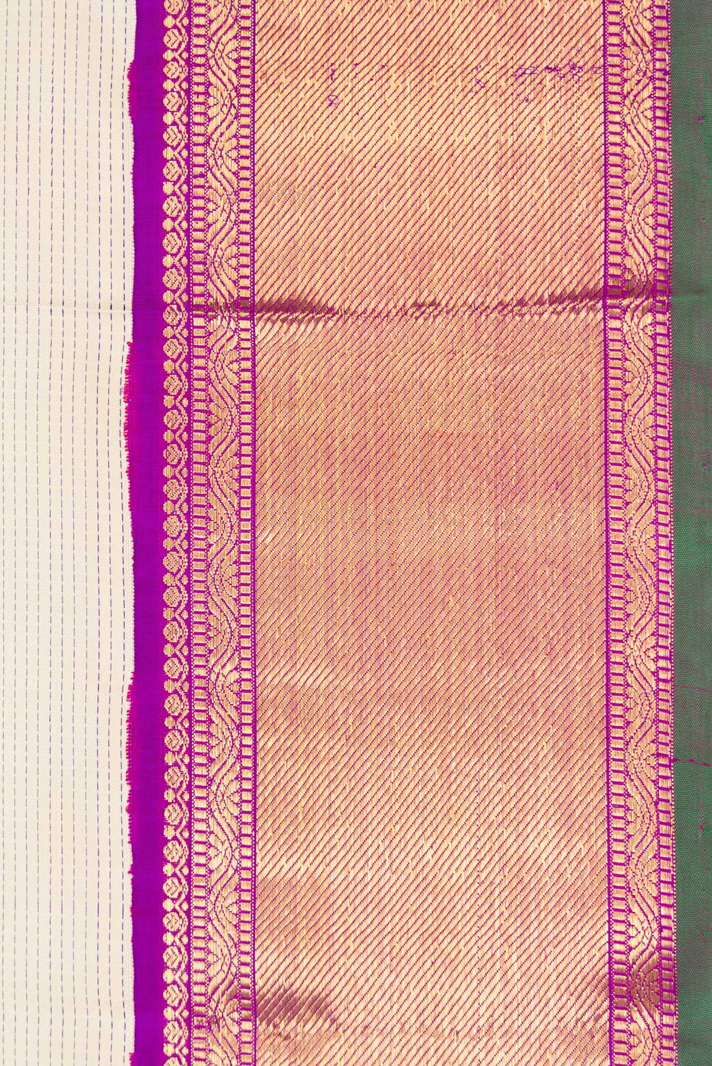 Border image of Pure Silk Pure Zari Off White Dual Tone Kanjivaram Saree with Stripes on the body and Zari Border. 