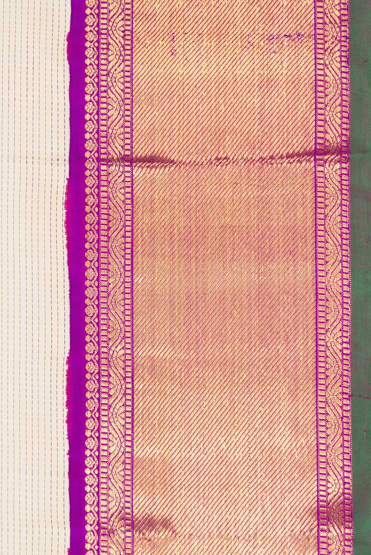 Border image of Pure Silk Pure Zari Off White Dual Tone Kanjivaram Saree with Stripes on the body and Zari Border. 