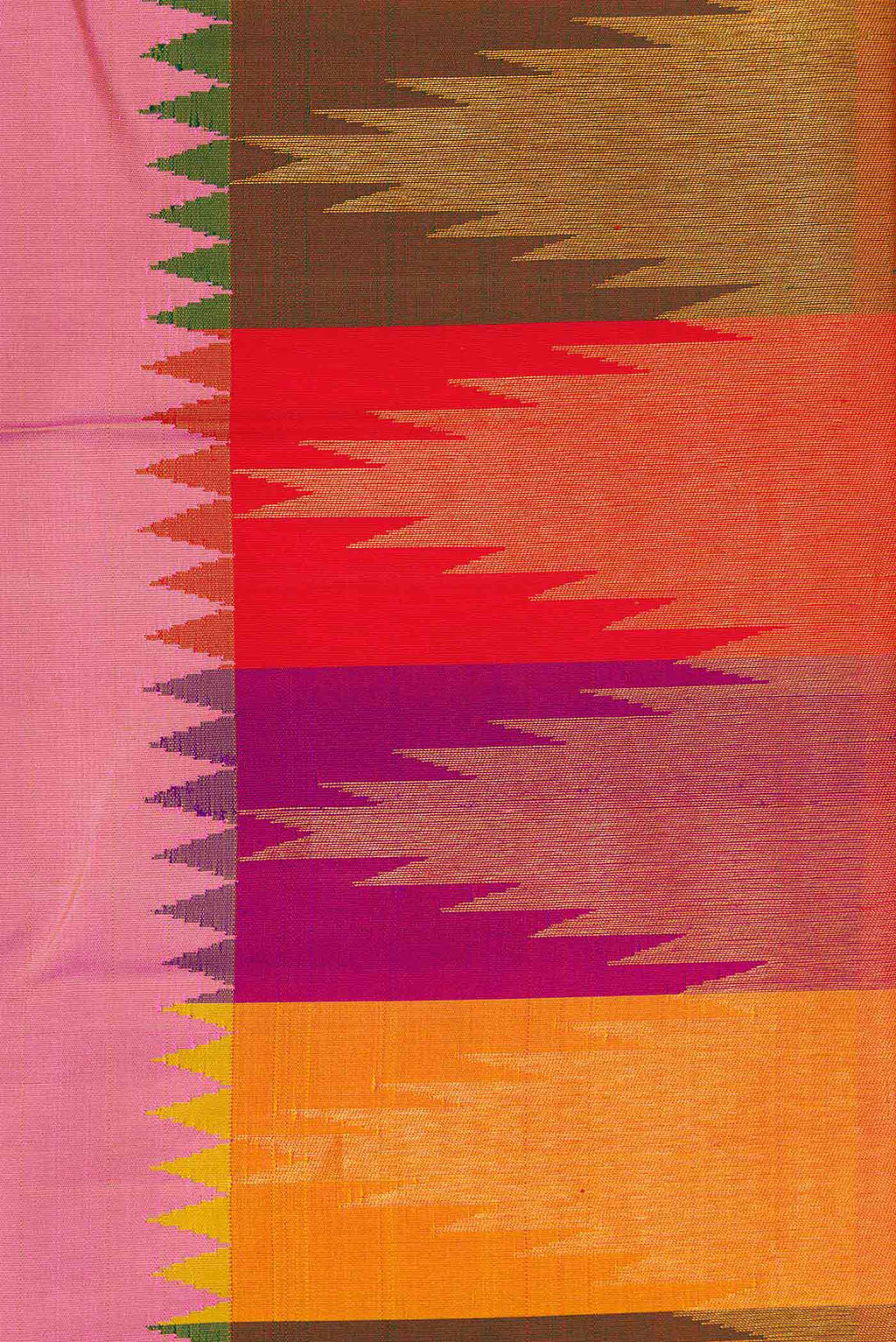 Border image of Pink Dual Tone Kanchipuram Silk Saree with Zari Butta on the body and Temple Border