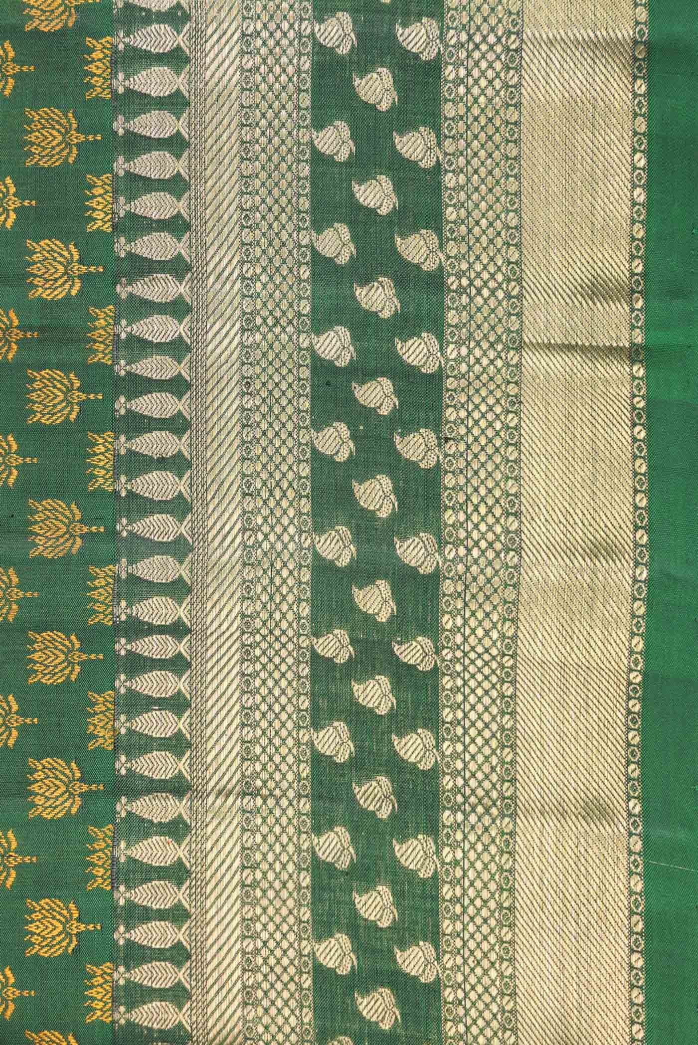 Border image of Pure Silk Pure Zari Green Dual Tone Kanchipuram Saree with Thread Butta on the body and Zari Border