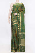 Pure Silk Pure Zari Green Dual Tone Kanchipuram Saree with Thread Butta on the body and Zari Border displayed on a mannequin