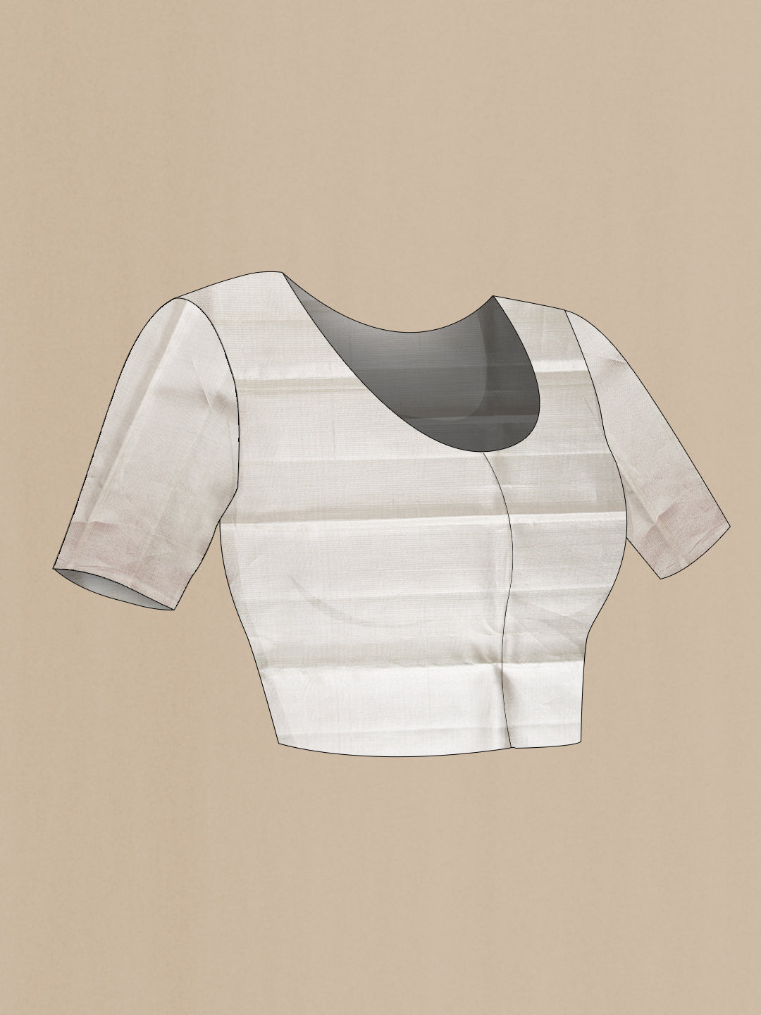 Close up image of the blouse of Silver Dual Tone Kanjivaram Tissue Silk Saree with Zari Brocade on the body and Zari Border. 