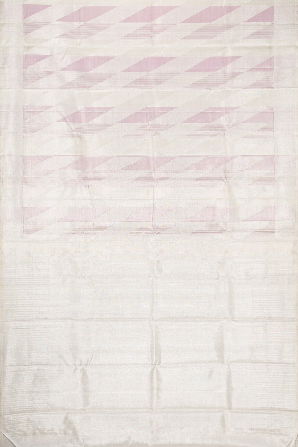 Flat view of Silver Dual Tone Kanjivaram Tissue Silk Saree with Zari Brocade on the body and Zari Border. 