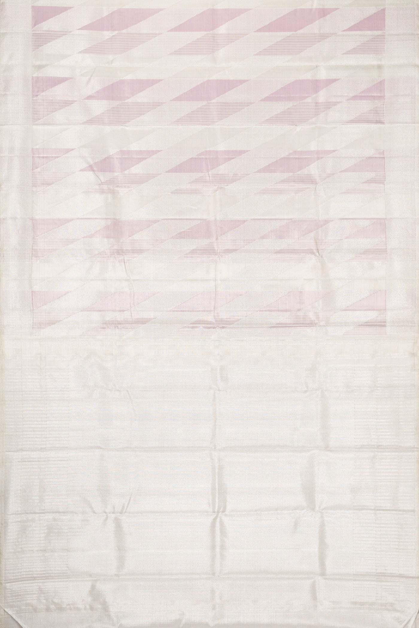 Flat view of Silver Dual Tone Kanjivaram Tissue Silk Saree with Zari Brocade on the body and Zari Border. 