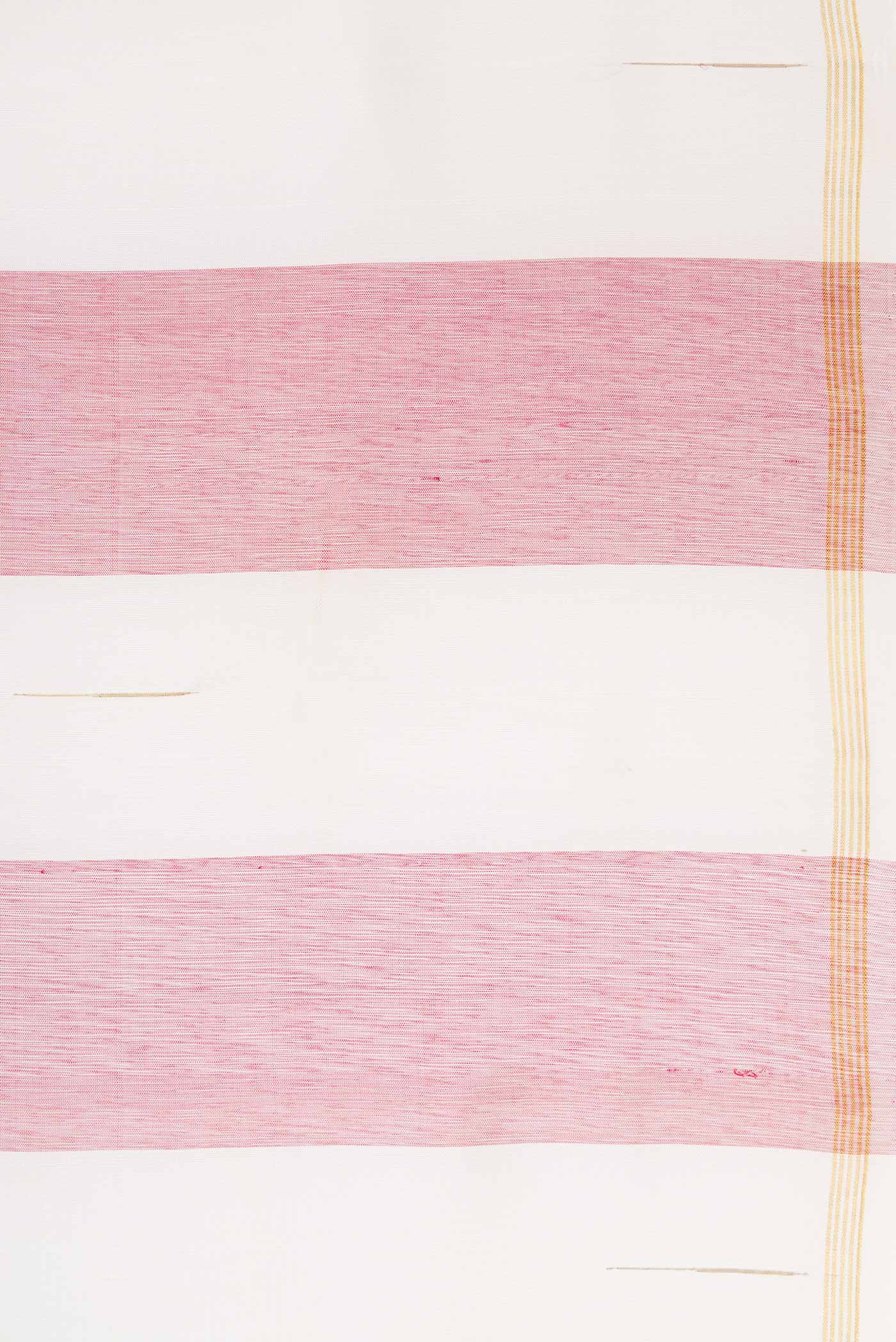 Border image of Off White and Maroon Color Kanjivaram Silk Saree with Stripes on the body and Thin Zari Line. 
