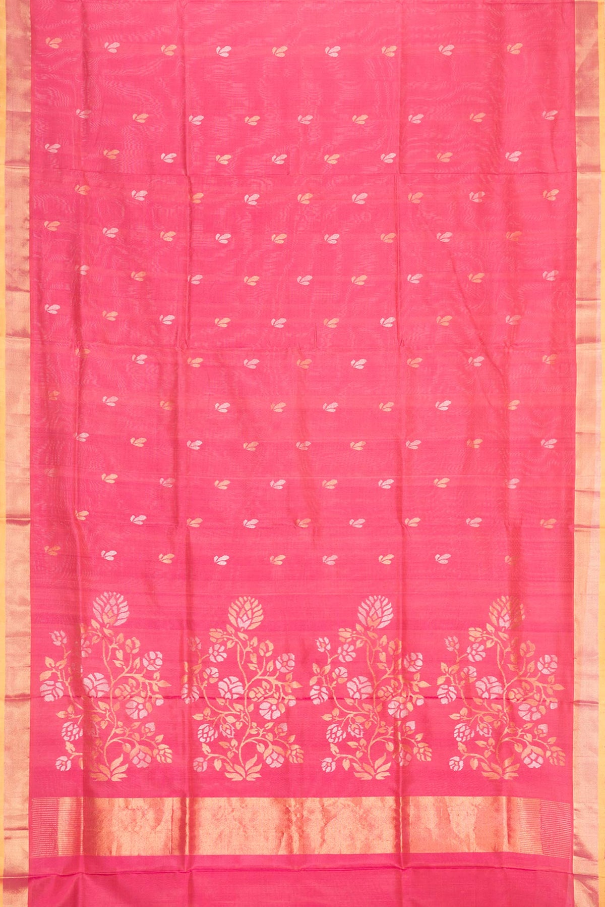 Flat view of Dark Pink Dual Tone Uppada Silk Saree with Zari Brocade on the body and Zari Border