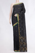 Black Dual Tone Uppada Silk Saree with Zari Butta on the body and Zari Border displayed on a mannequin