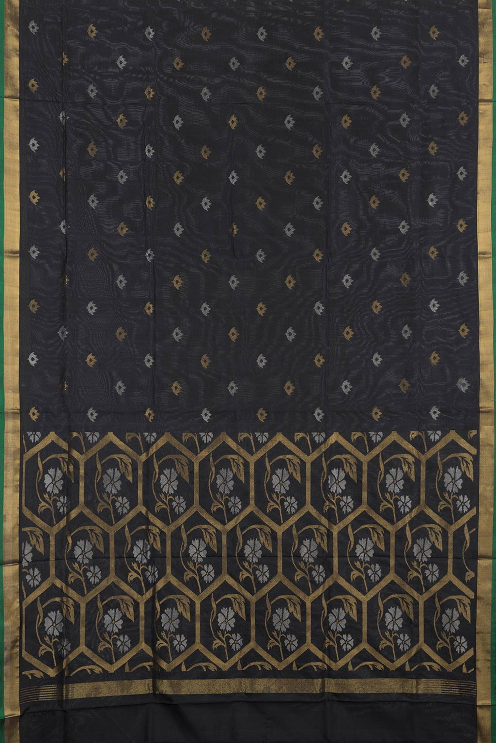Flat view of Black Dual Tone Uppada Silk Saree with Zari Butta on the body and Zari Border