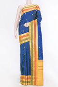 Pure Silk Pure Zari Royal Blue Dual Tone Kanchipuram Saree with Zari Butta on the body and Zari Border displayed on a mannequin