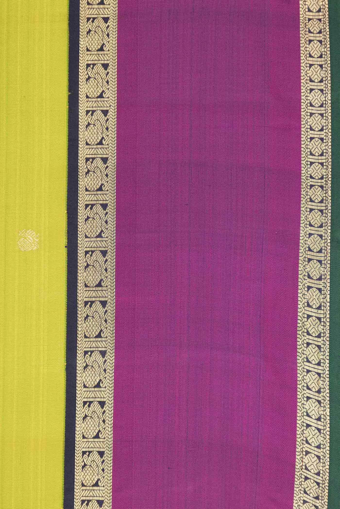Border image of Pure Silk Pure Zari Parrot Green Dual Tone Kanchipuram Saree with Zari Butta on the body and Zari Border