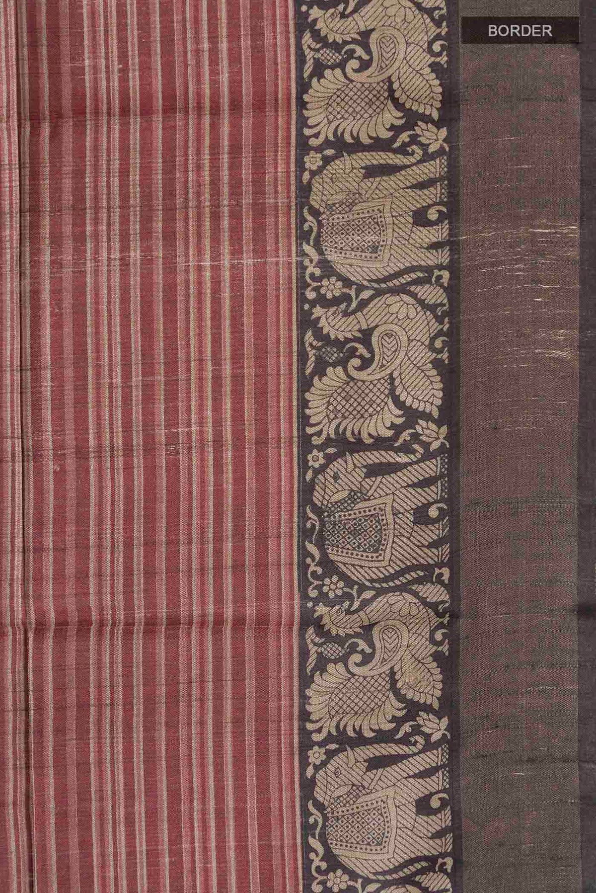 Border image of Maroon Bhagalpuri Tussar Silk Saree with Stripes on the body and Zari Border