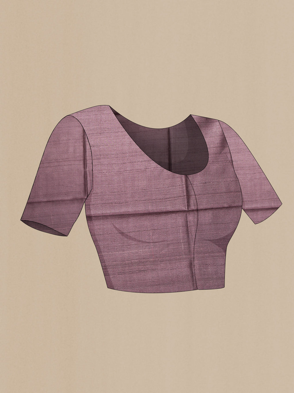 Close up image of the blouse of Burgundy Dual Tone Tussar Silk Saree with Ikat Print on the body and Plain Border. 