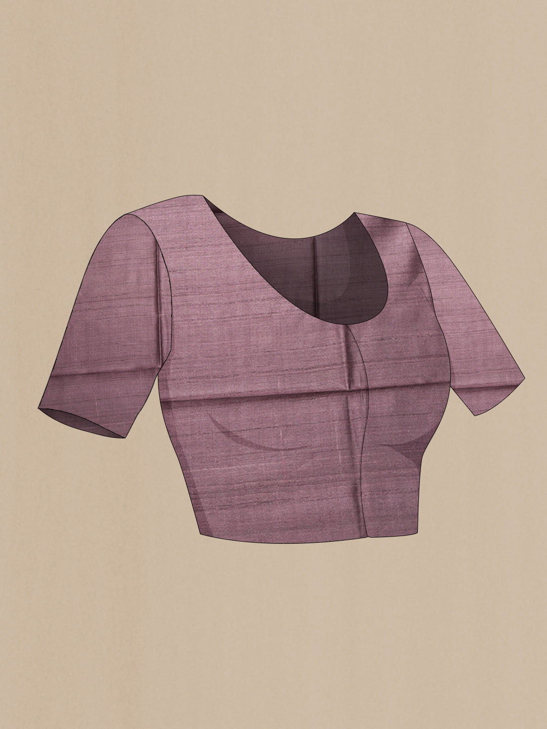 Close up image of the blouse of Burgundy Dual Tone Tussar Silk Saree with Ikat Print on the body and Plain Border. 