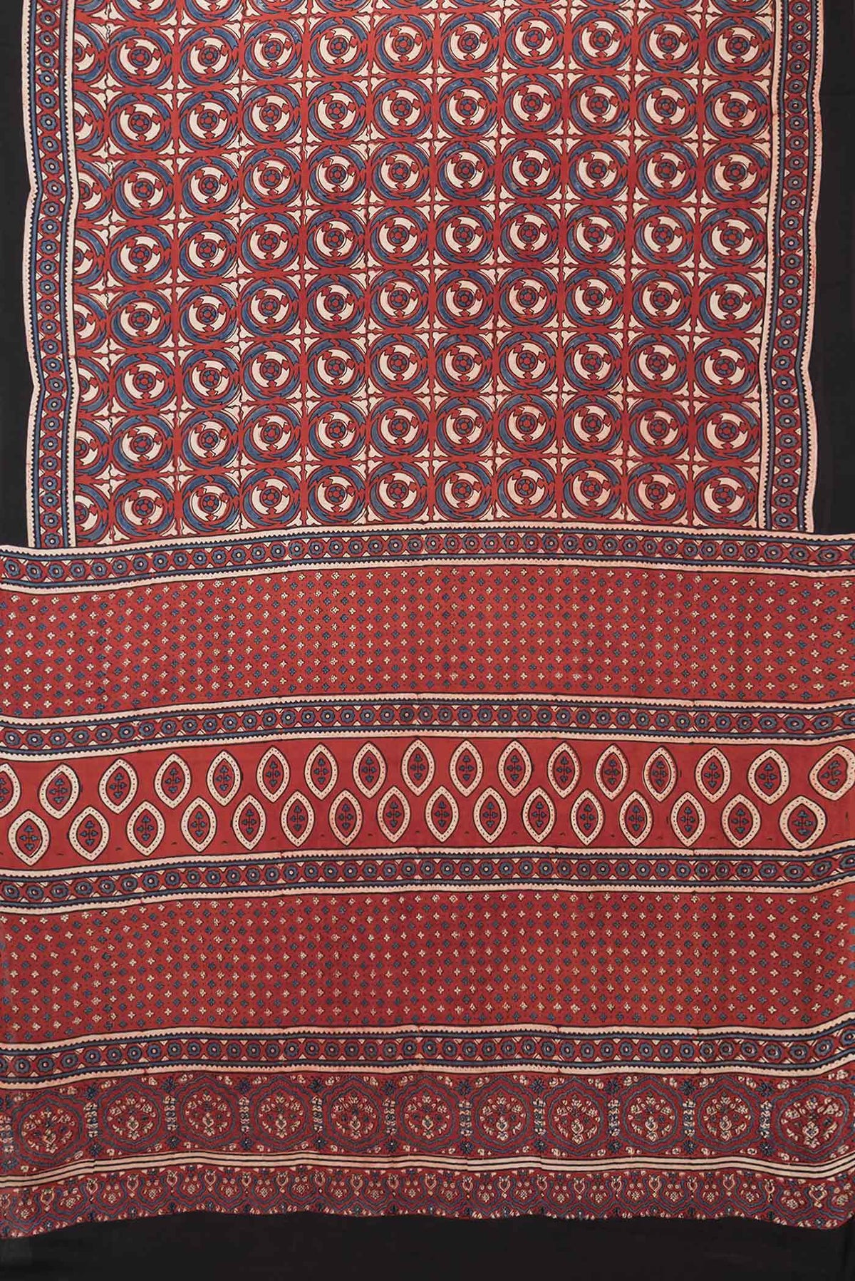 Flat view of Red Dual Tone Satin Silk Saree with Printed design on the body and Printed Border