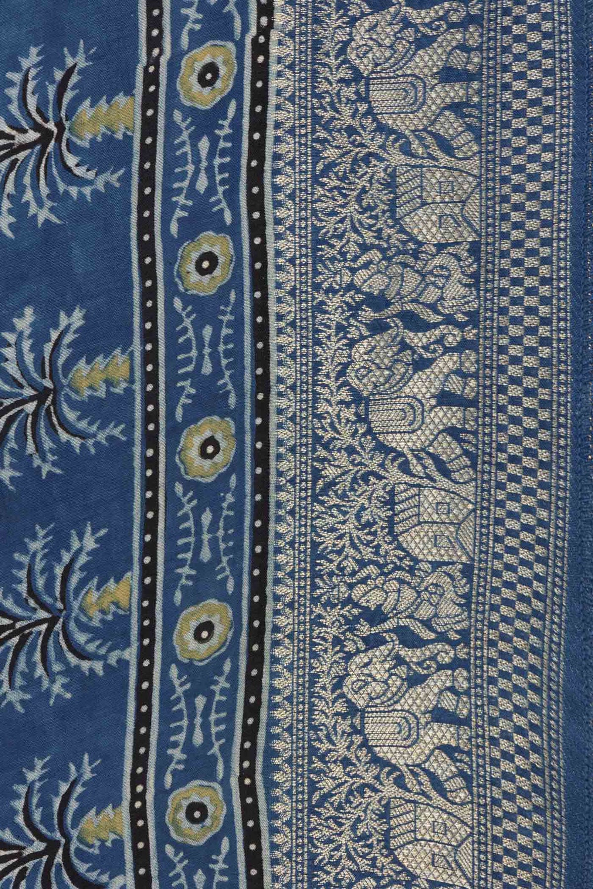 Border image of Navy Blue Dual Tone Satin Silk Saree with Printed design on the body and Zari Border