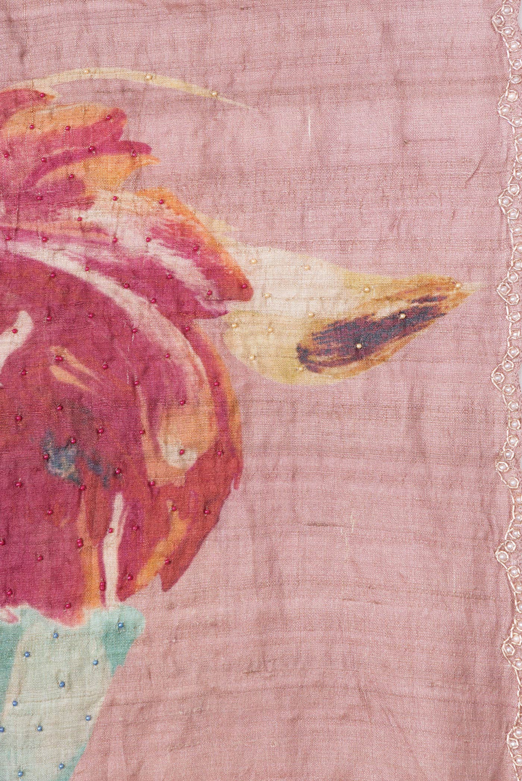 Border image of Rose Gold Dual Tone Tussar Silk Saree with Embroidery on the body and Embroidery Border. 