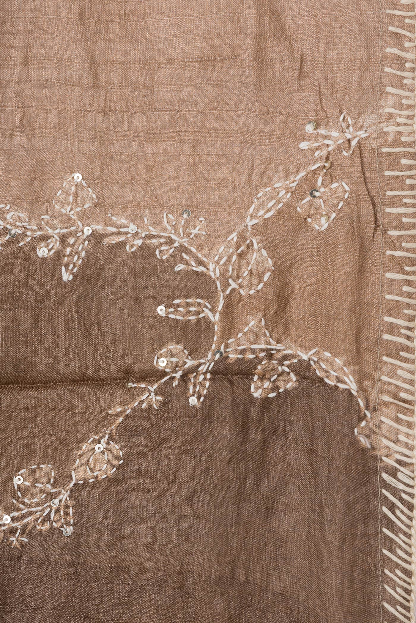 Border image of Brown Dual Tone Tussar Silk Saree with Embroidery on the body and Embroidery Border. 
