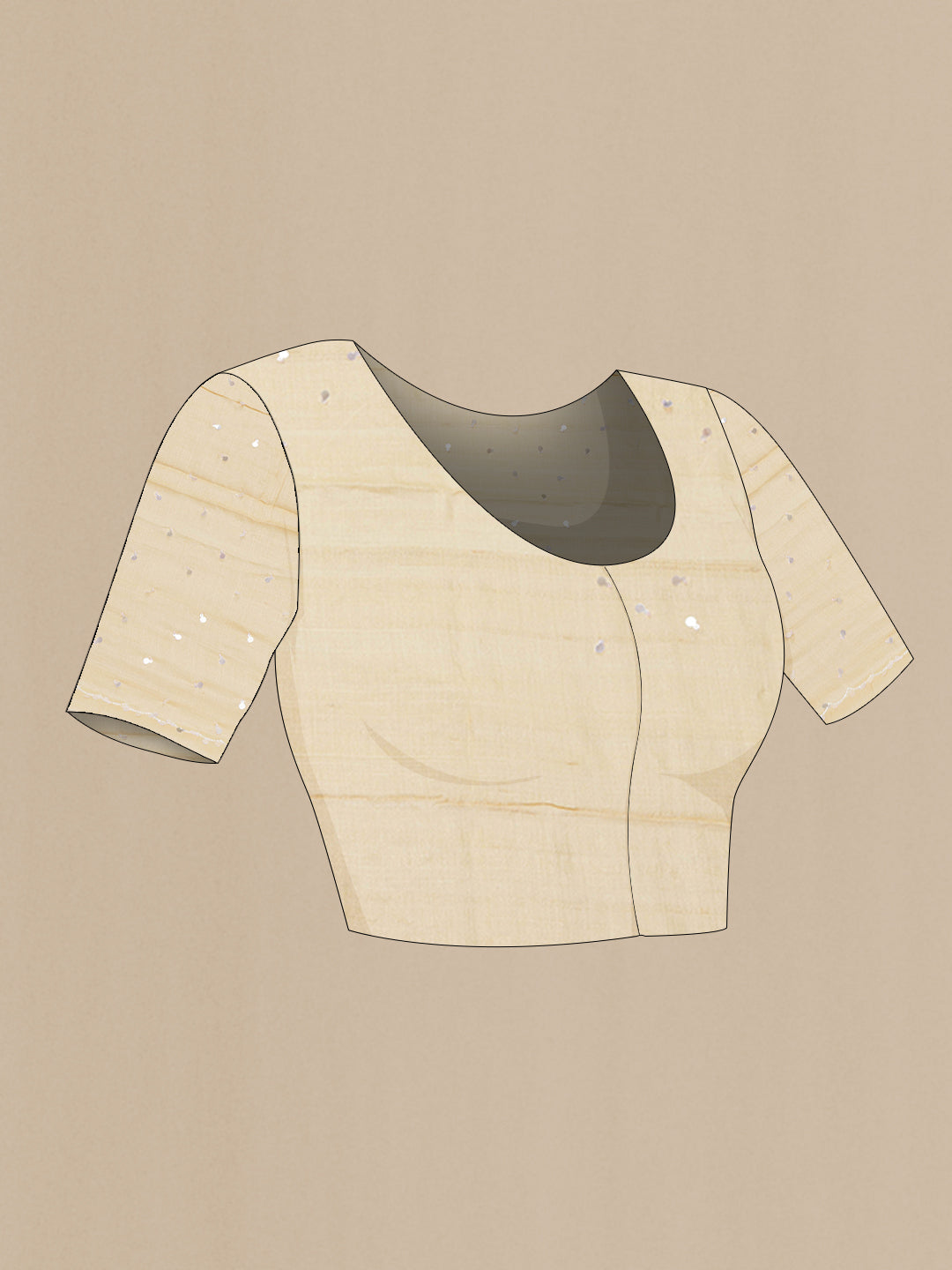 Close up image of the blouse of Beige Dual Tone Tussar Silk Saree with Embroidery on the body and Embroidery Border. 