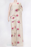 Beige Dual Tone Tussar Silk Saree with Embroidery on the body and Embroidery Border.  displayed on a mannequin