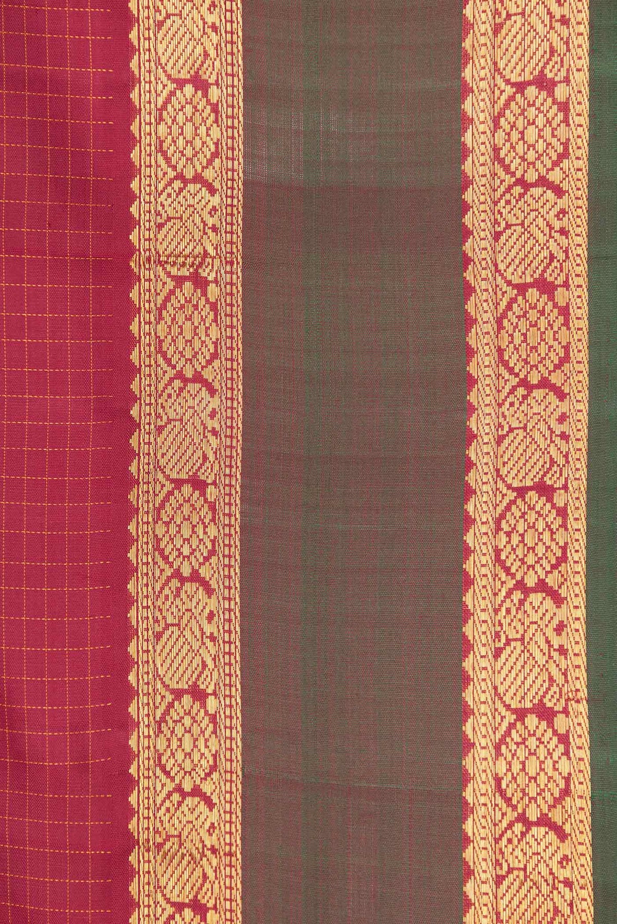 Border image of Maroon Dual Tone Kanchipuram Silk Saree with Checked design on the body and Zari Border