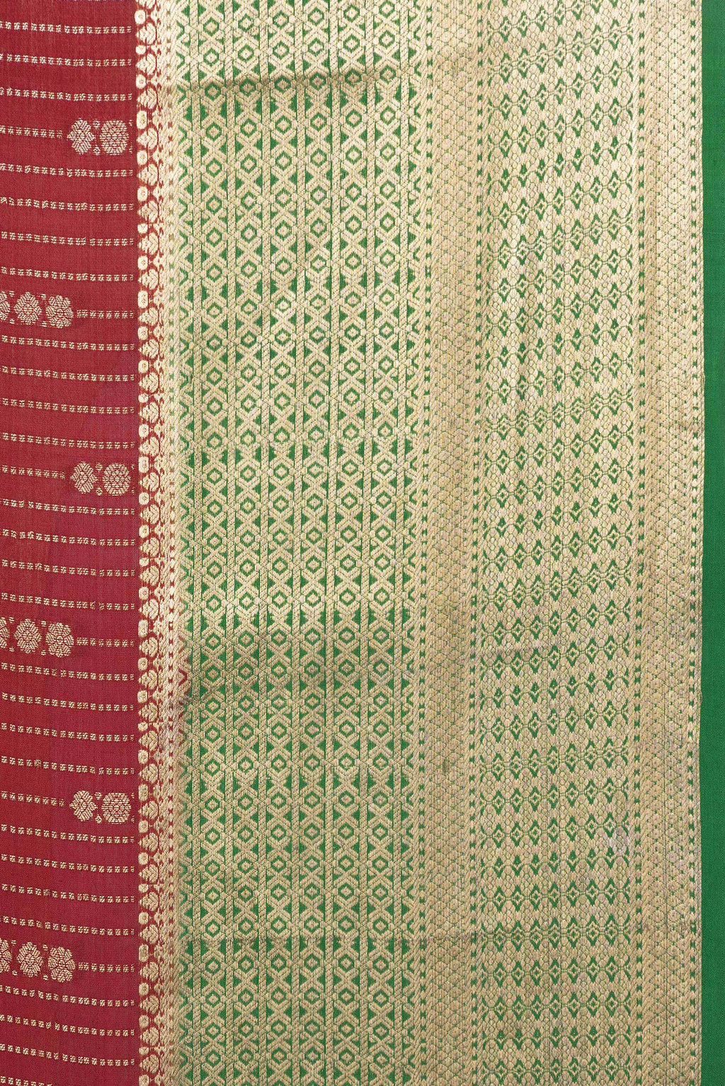 Border image of Maroon Dual Tone Mysore Silk Saree with Stripes on the body and Zari Border. 