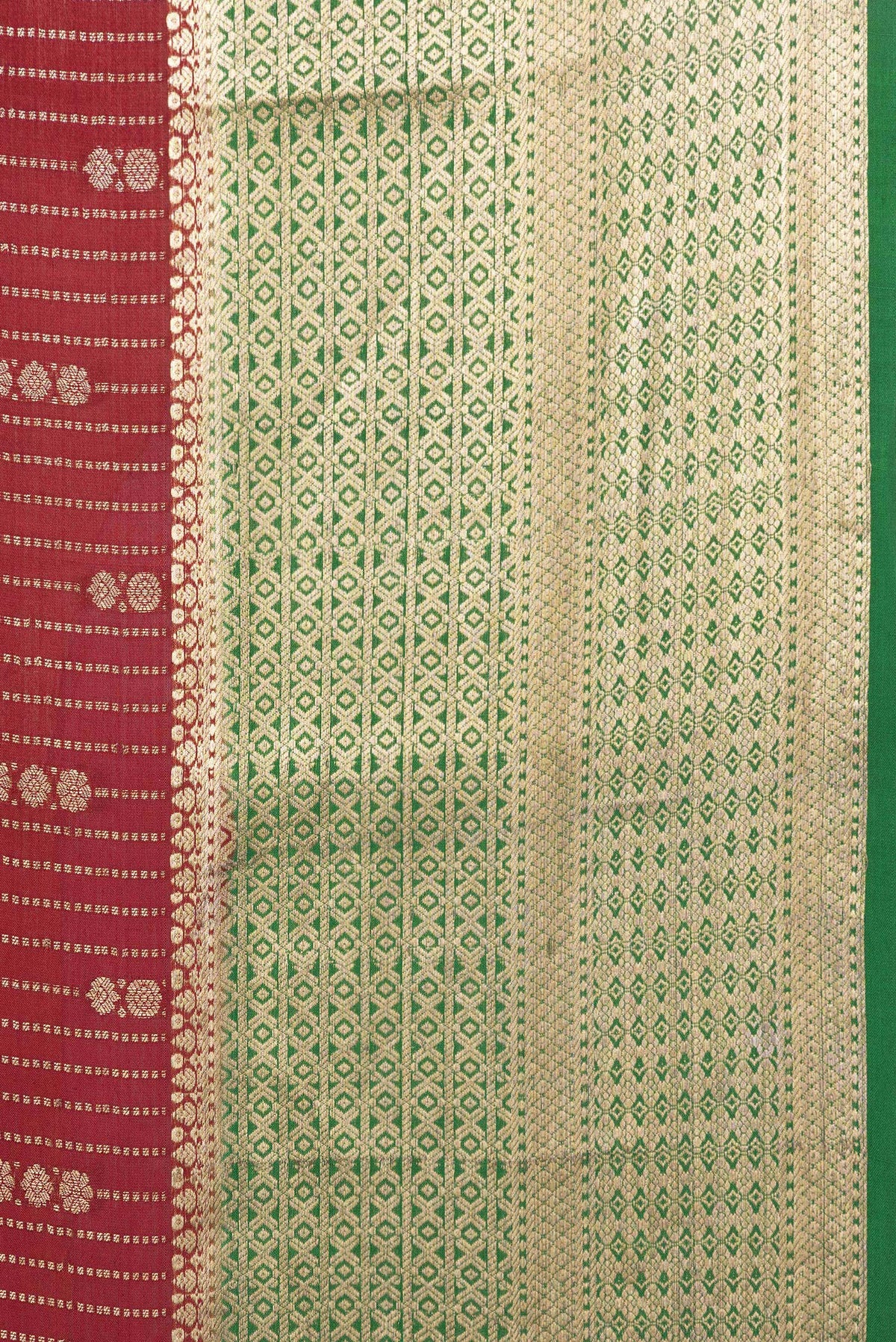 Border image of Maroon Dual Tone Mysore Silk Saree with Stripes on the body and Zari Border. 