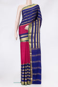 Pink Dual Tone Mysore Silk Saree with Plain Body and Zari Border.  displayed on a mannequin