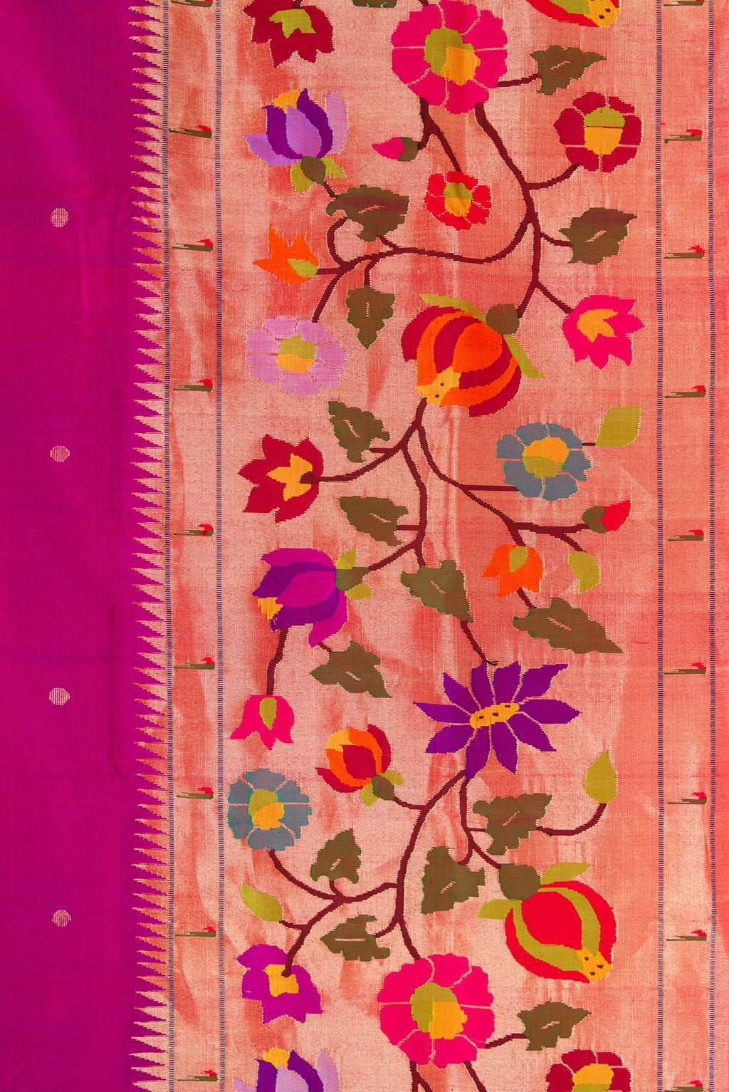 Border image of Purple Dual Tone Paithani Silk Saree with Zari Butta on the body and Paithani Border. 