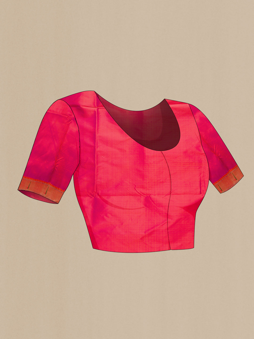 Close up image of the blouse of Pink Dual Tone Paithani Silk Saree with Zari Butta on the body and Paithani Border. 