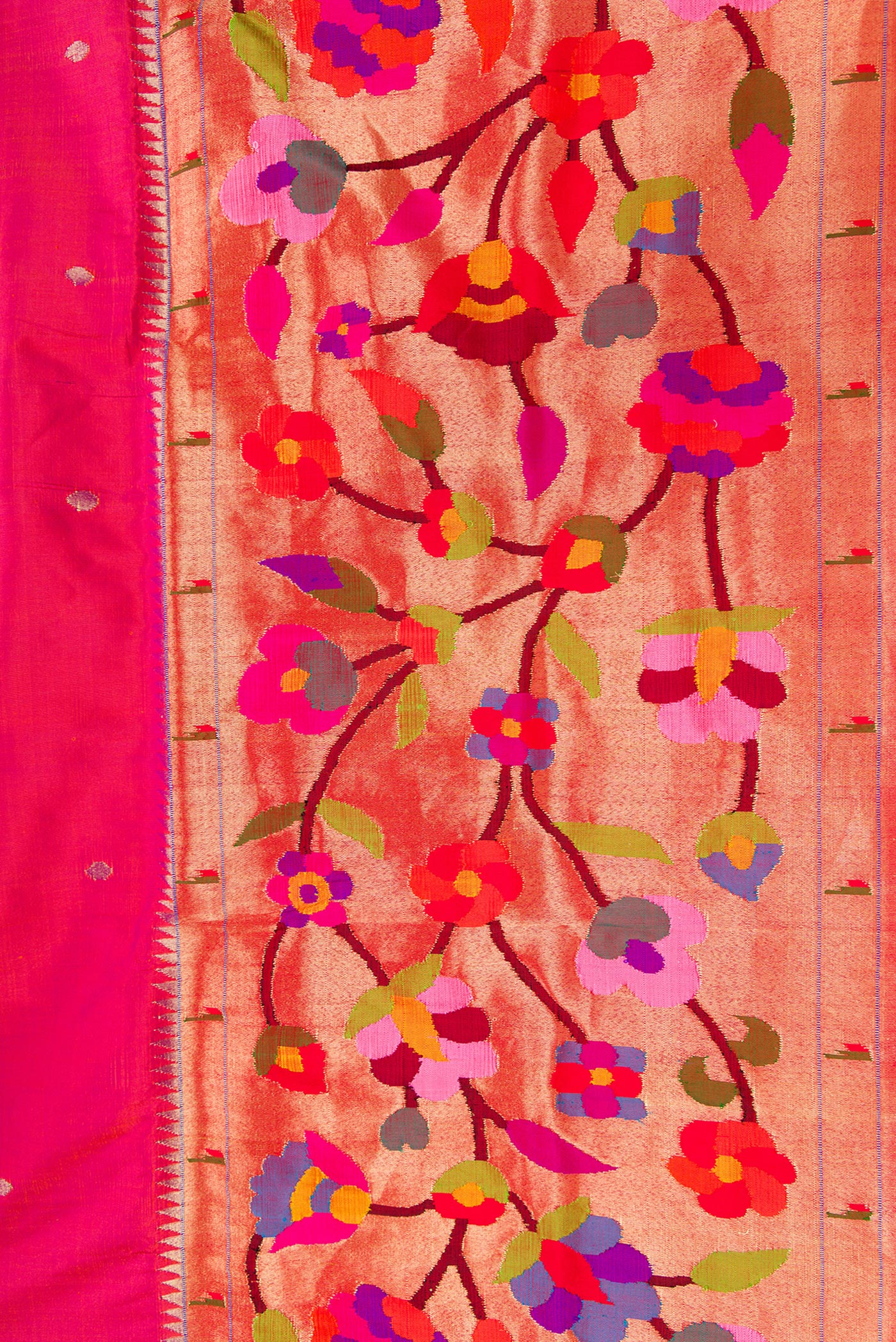 Border image of Pink Dual Tone Paithani Silk Saree with Zari Butta on the body and Paithani Border. 