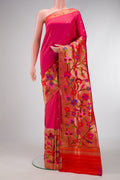 Pink Dual Tone Paithani Silk Saree with Zari Butta on the body and Paithani Border.  displayed on a mannequin