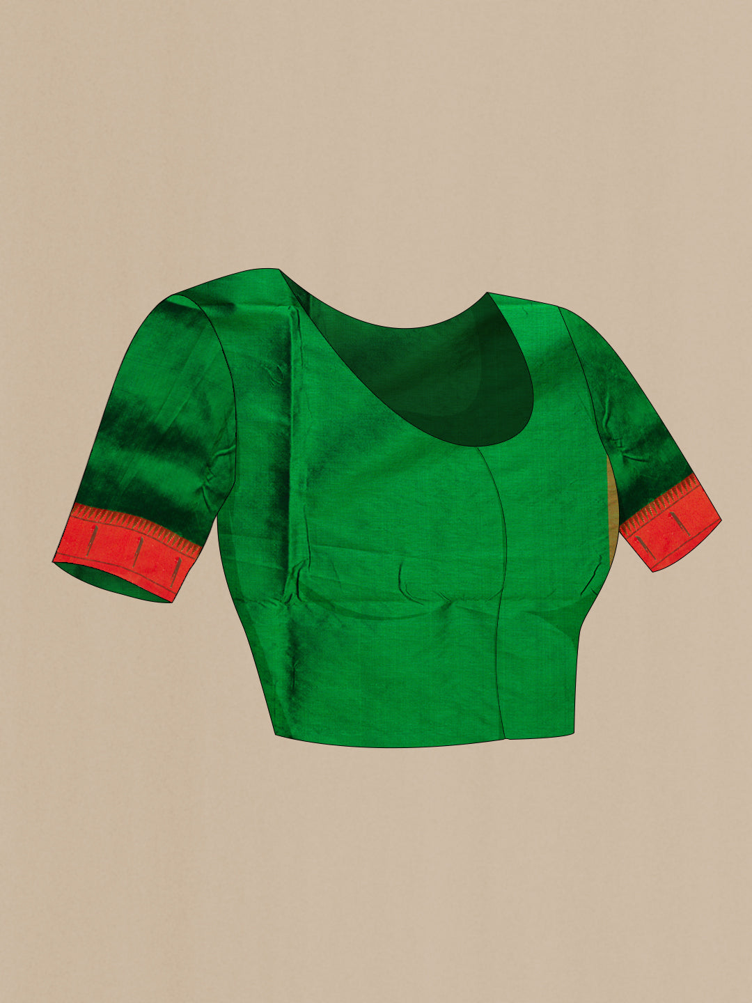 Close up image of the blouse of Bottle Green Dual Tone Paithani Silk Saree with Zari Butta on the body and Paithani Border. 