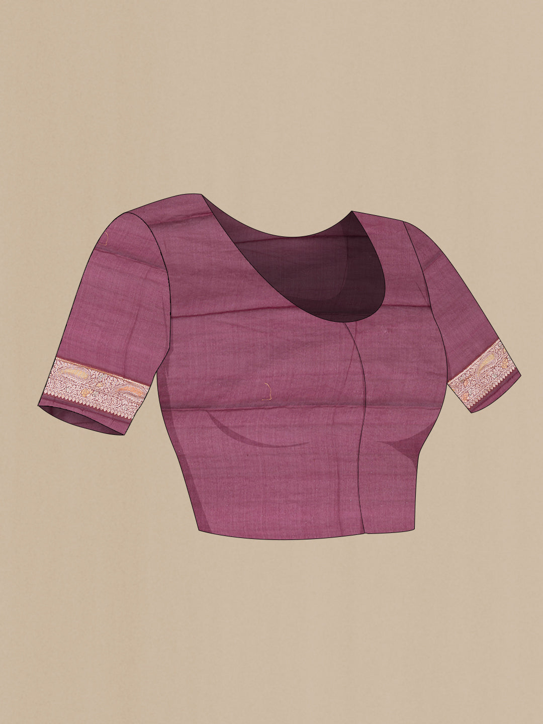 Close up image of the blouse of Maroon Dual Tone Mysore Georgette Saree with Zari Brocade on the body and Thread Border. 