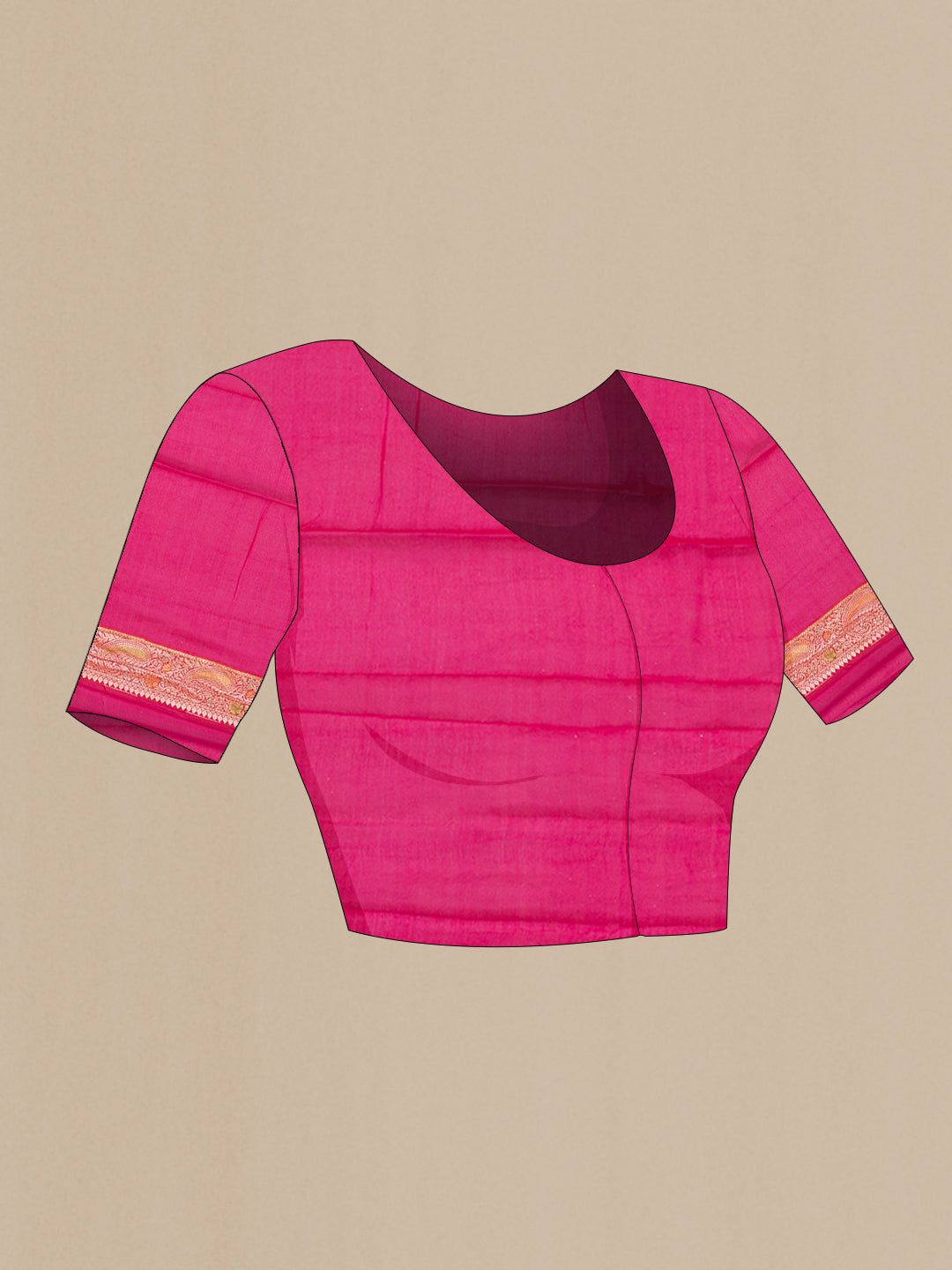 Close up image of the blouse of Pink Banarasi Georgette Saree with Zari Brocade on the body and Zari Border. 
