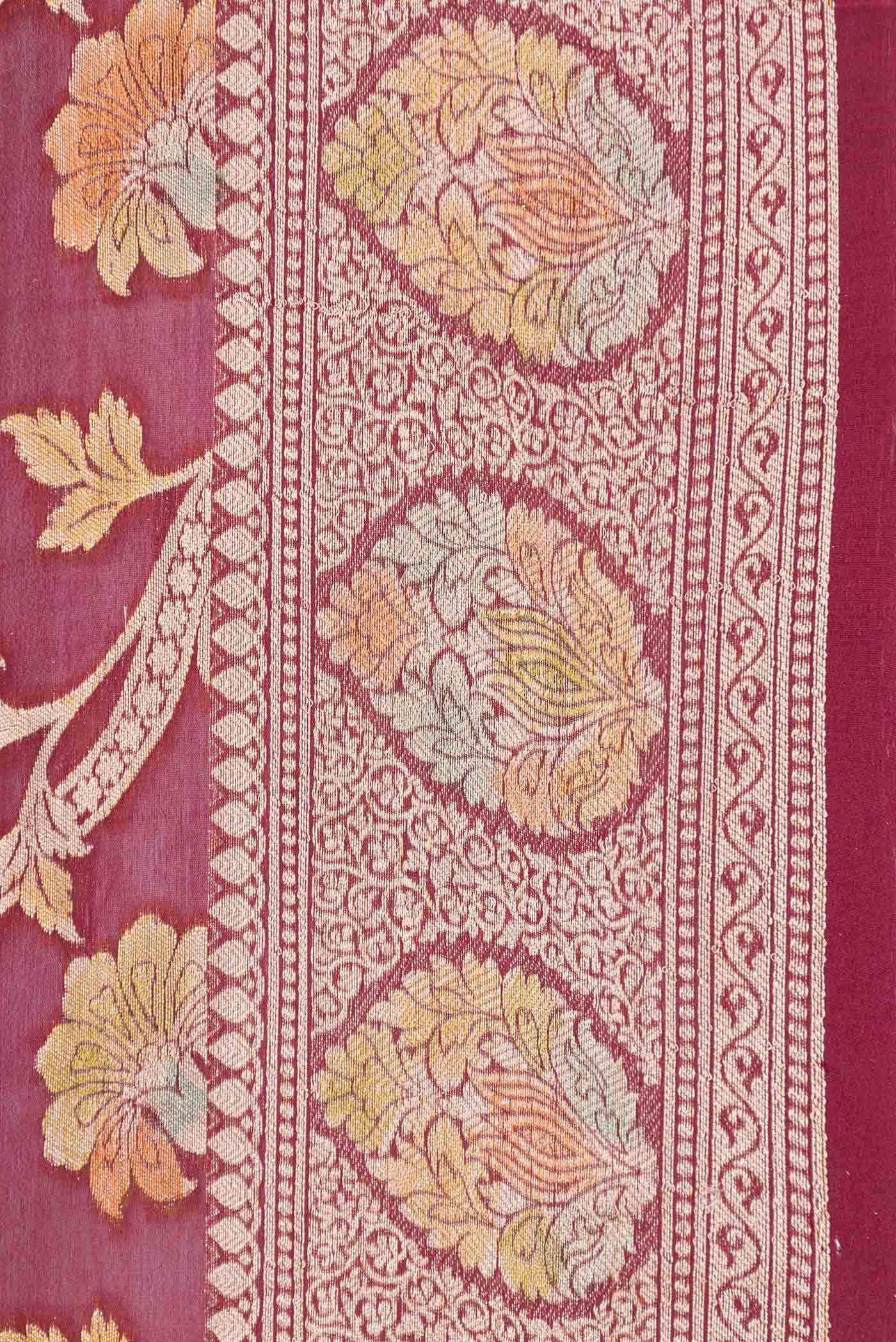 Border image of Maroon Dual Tone Georgette Saree with Zari Brocade on the body and Zari Border